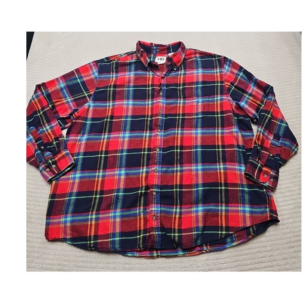 HB Fit By DXL Shirt Mens 2XLT Plaid Flannel Button Down